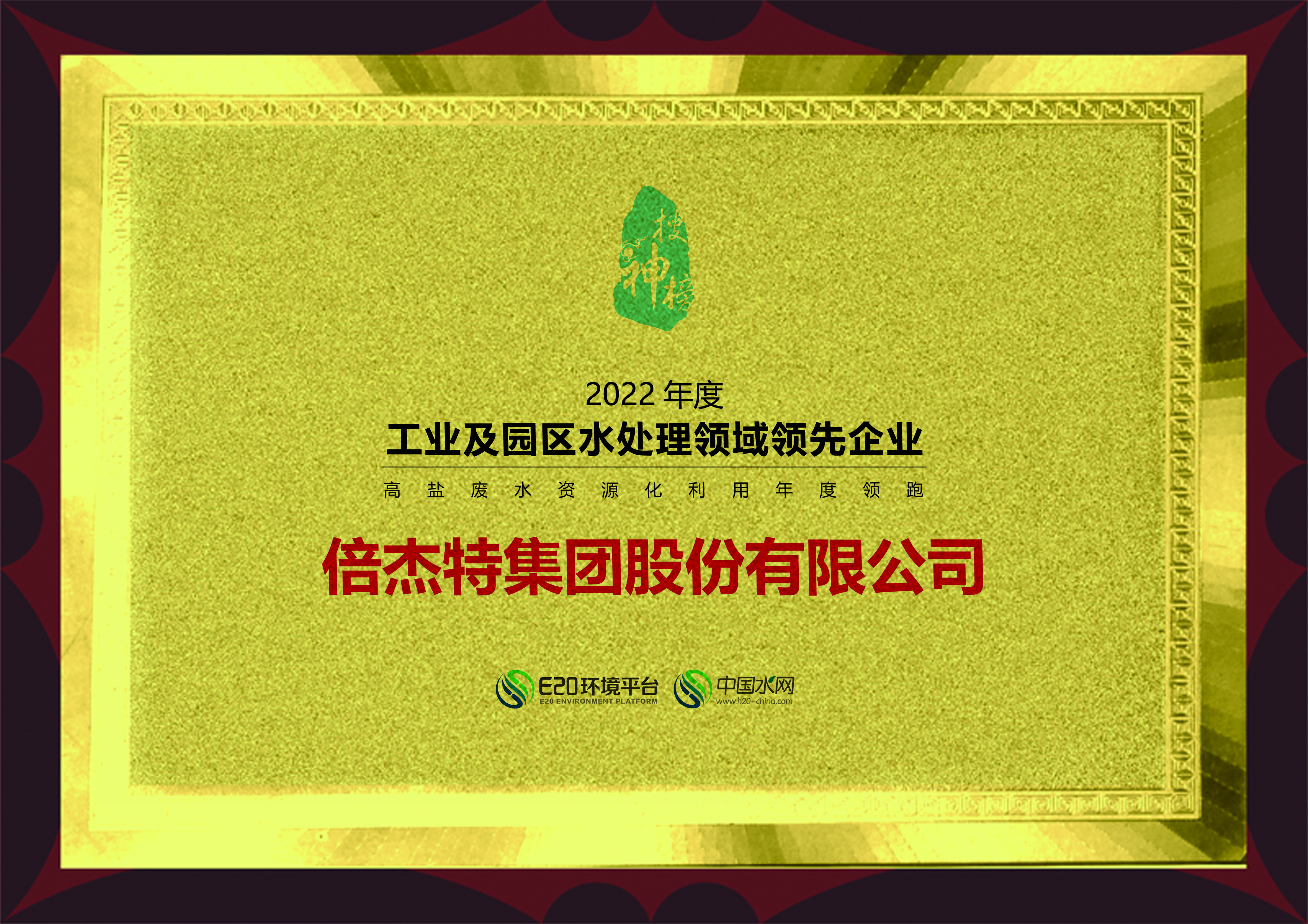 2022年度“工业及园区水处置领域当先企业-高盐废水资源化利用年度领跑企业”